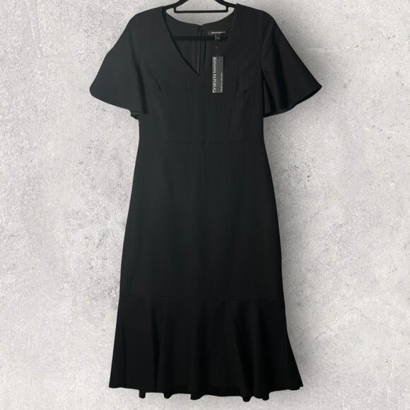 New Banana Republic Flutter Sleeve Midi Dress Black Work Evening Women‎ 6 - Picture 1 of 12